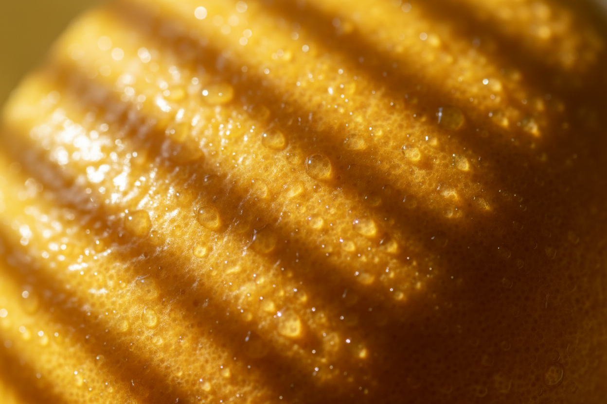 Abstract citrus peel texture with golden light, minimal and modern