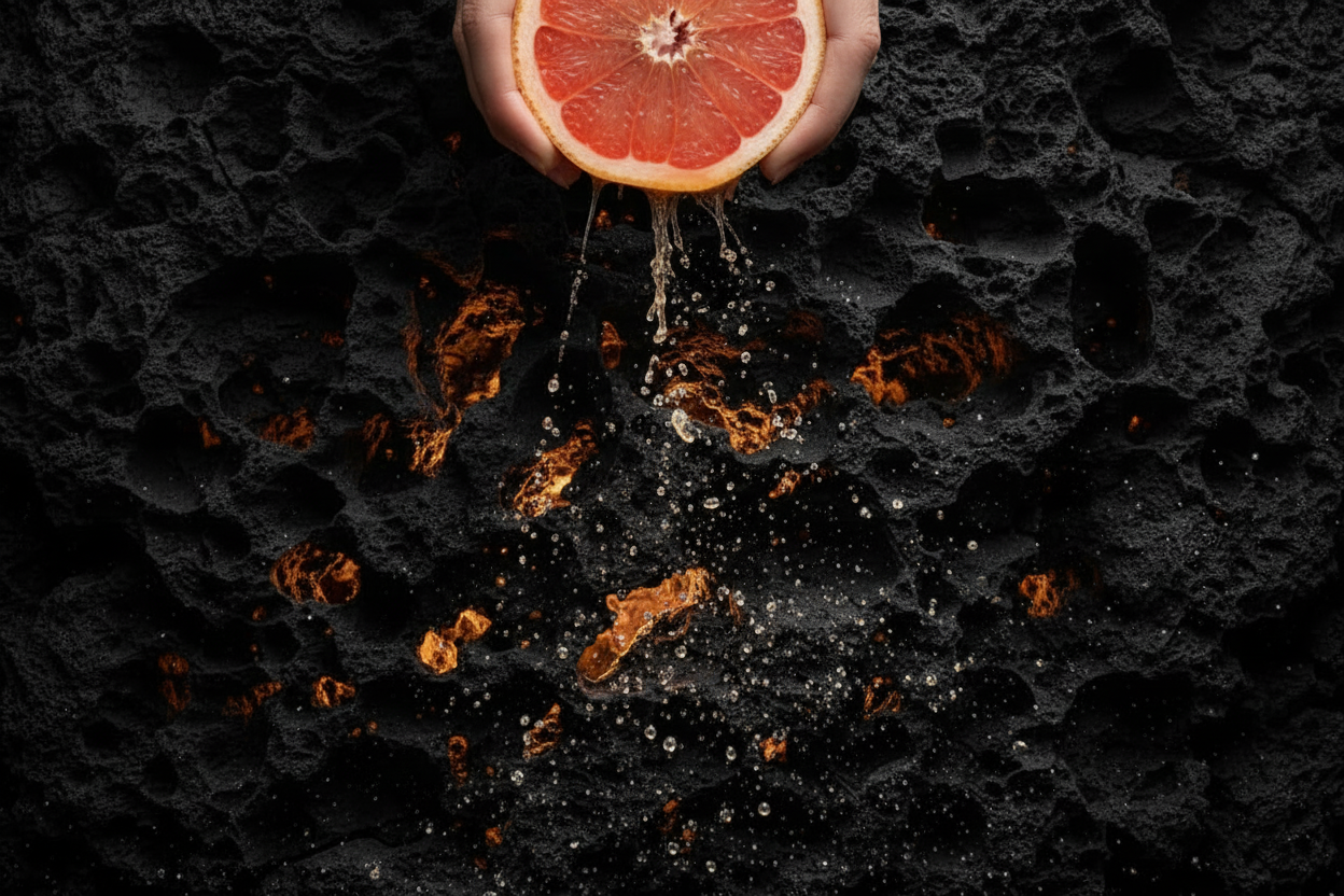 add a wedge of a citrus fruit being squeezed and sprayed over it