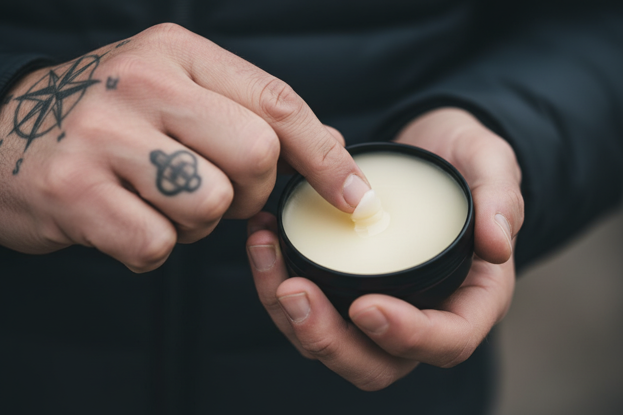 make sure the hands are male with a tattoo of a compass on the back of the hand doing the swiping